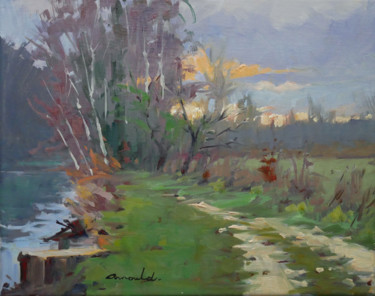 Painting titled "Bord du canal ce ma…" by Christian Arnould, Original Artwork, Oil