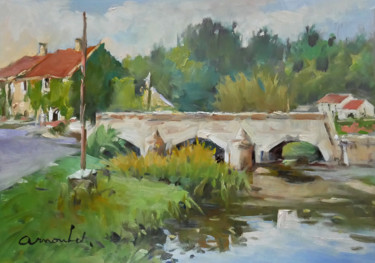 Painting titled "Le pont (huile sur…" by Christian Arnould, Original Artwork, Oil