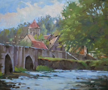 Painting titled "Un autre pont (huil…" by Christian Arnould, Original Artwork, Oil