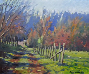 Painting titled "Chemin ombré (huile…" by Christian Arnould, Original Artwork, Oil
