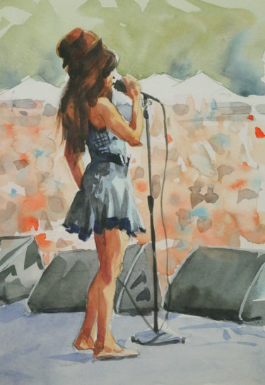 Painting titled "Amy Winehouse (aqua…" by Christian Arnould, Original Artwork, Watercolor