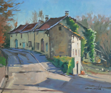 Painting titled "Dans le village de…" by Christian Arnould, Original Artwork, Oil