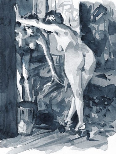 Painting titled "Dans la chambre (aq…" by Christian Arnould, Original Artwork, Watercolor