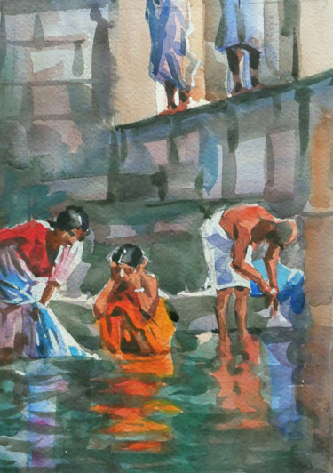 Pittura intitolato "India (aquarelle 24…" da Christian Arnould, Opera d'arte originale, Acquarello