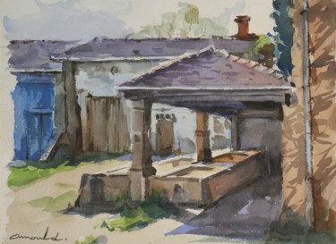 Painting titled "Vieux lavoir" by Christian Arnould, Original Artwork, Watercolor