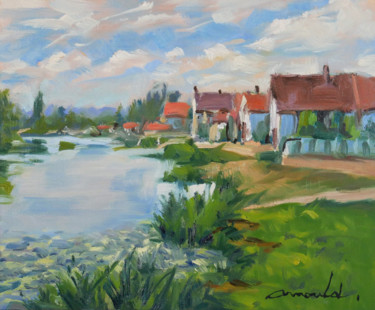 Peinture intitulée "Paysage rural" par Christian Arnould, Œuvre d'art originale, Huile