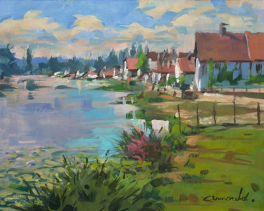 Pintura intitulada "Paysage rural" por Christian Arnould, Obras de arte originais, Óleo