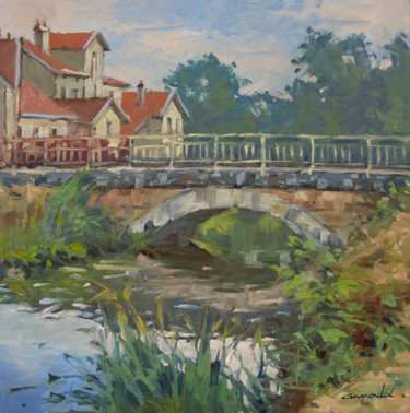 Painting titled "Petit pont à Richar…" by Christian Arnould, Original Artwork, Oil