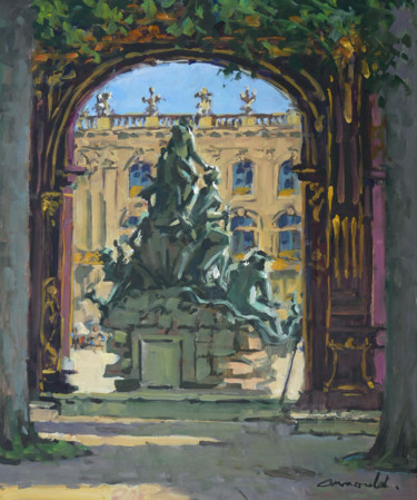 Contrejour de la fontaine Amphitrite à Nancy Peinture intitulée "Contrejour de la fo…" par Christian Arnould, Œuvre d'art originale, Huile