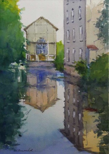 Painting titled "Tomblaine le matin 2" by Christian Arnould, Original Artwork, Watercolor