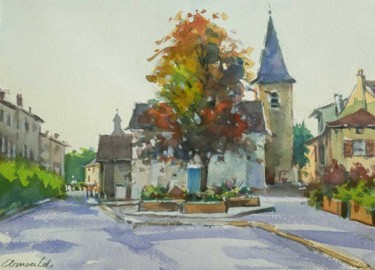 Painting titled "Tomblaine le matin…" by Christian Arnould, Original Artwork, Watercolor
