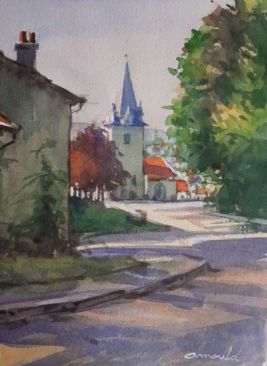 Painting titled "Ludres le matin (aq…" by Christian Arnould, Original Artwork, Watercolor