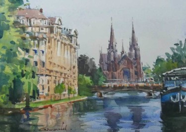Painting titled "Strasbourg" by Christian Arnould, Original Artwork, Watercolor