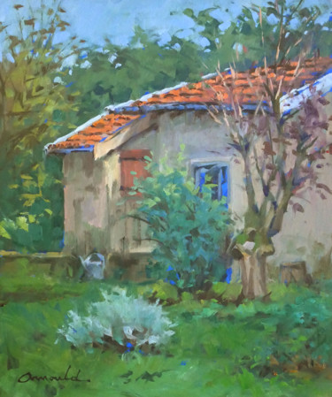Painting titled "Dans le jardin d'un…" by Christian Arnould, Original Artwork, Oil