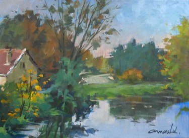 Painting titled "Petit canal derrièr…" by Christian Arnould, Original Artwork, Oil