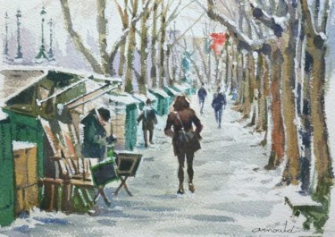 Painting titled "Bouquiniste sur les…" by Christian Arnould, Original Artwork, Watercolor