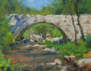 Painting titled "Petit pont (huile s…" by Christian Arnould, Original Artwork, Oil