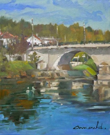 Painting titled "Le pont de mon enfa…" by Christian Arnould, Original Artwork, Oil