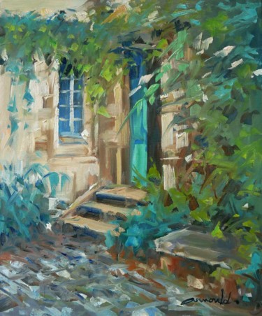 Painting titled "Un bout de jardin m…" by Christian Arnould, Original Artwork, Oil