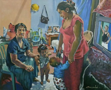 Peinture intitulée "Petite famille Rom…" par Christian Arnould, Œuvre d'art originale, Huile