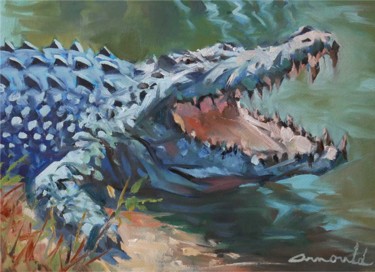 Ζωγραφική με τίτλο "Croc (huile sur pap…" από Christian Arnould, Αυθεντικά έργα τέχνης, Λάδι