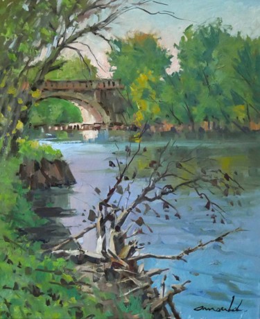 Pintura intitulada "La Moselle derrière…" por Christian Arnould, Obras de arte originais, Óleo