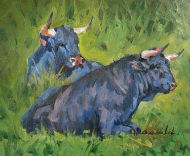 Pintura intitulada "Toro (huile sur car…" por Christian Arnould, Obras de arte originais, Óleo