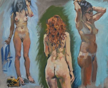 Painting titled "Trois nus (huile su…" by Christian Arnould, Original Artwork, Oil