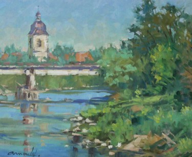 Painting titled "La Moselle à Flavig…" by Christian Arnould, Original Artwork, Oil