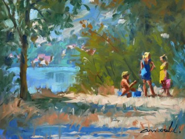 Peinture intitulée "C'était à l'étang d…" par Christian Arnould, Œuvre d'art originale, Huile