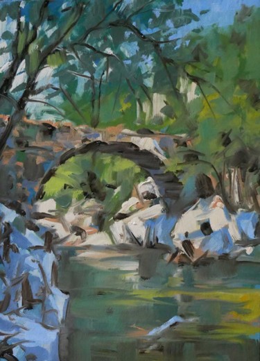 Peinture intitulée "Le petit pont (D'ap…" par Christian Arnould, Œuvre d'art originale, Huile