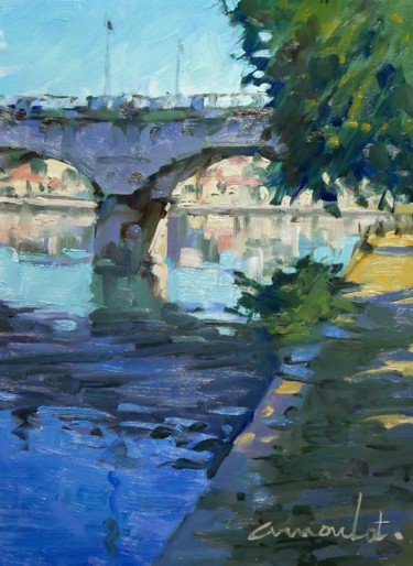 Painting titled "Le pont de Mylaine…" by Christian Arnould, Original Artwork, Oil