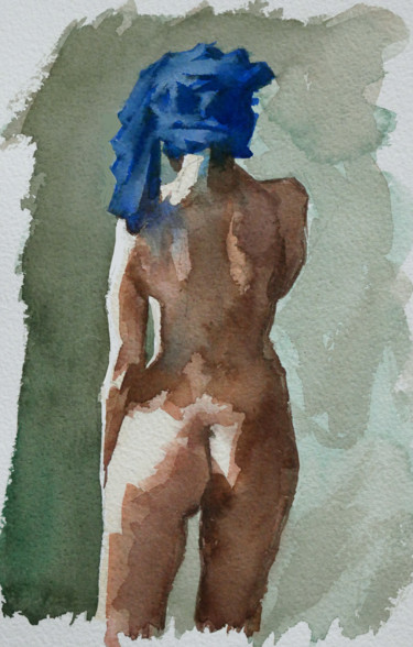 Painting titled "Jeune femme à la se…" by Christian Arnould, Original Artwork, Watercolor