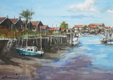 Painting titled "Port de Larros (pho…" by Christian Arnould, Original Artwork, Watercolor