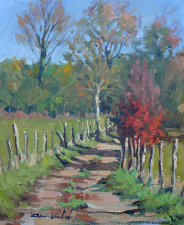 Painting titled "Chemin de campagne…" by Christian Arnould, Original Artwork, Oil