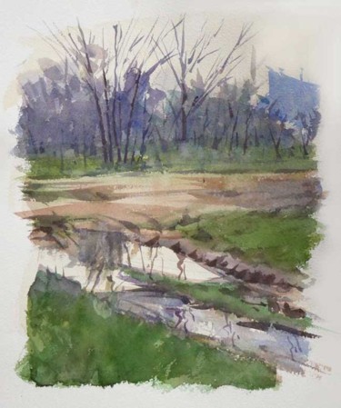 Painting titled "Flaques d'eau (Aqua…" by Christian Arnould, Original Artwork, Watercolor