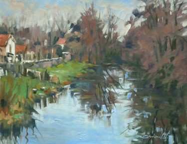 Painting titled "Sur le pont de Rich…" by Christian Arnould, Original Artwork, Oil