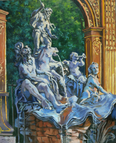 Painting titled "La fontaine de Nept…" by Christian Arnould, Original Artwork, Oil