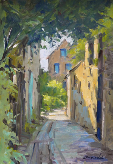 Painting titled "Rue ensoleillée (hu…" by Christian Arnould, Original Artwork, Oil