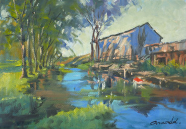 Painting titled "Bord de rivière (hu…" by Christian Arnould, Original Artwork, Oil
