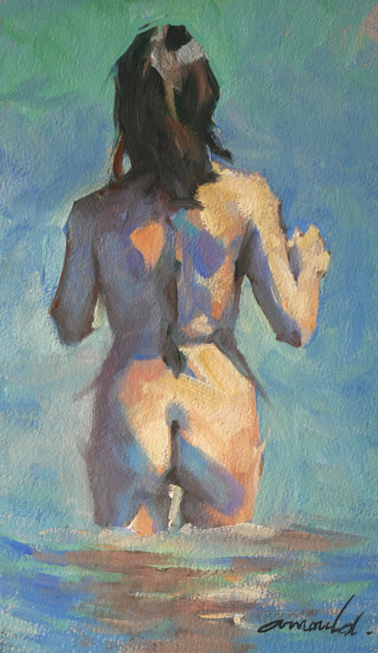 Schilderij getiteld "Nue au soleil (huil…" door Christian Arnould, Origineel Kunstwerk, Olie