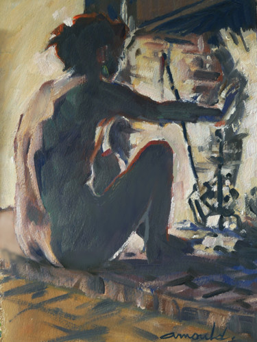 Malerei mit dem Titel "Devant la cheminée…" von Christian Arnould, Original-Kunstwerk, Öl