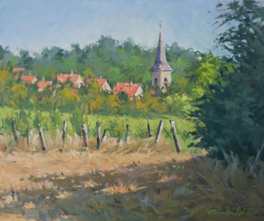 Malerei mit dem Titel "Pulligny au loin (h…" von Christian Arnould, Original-Kunstwerk, Öl