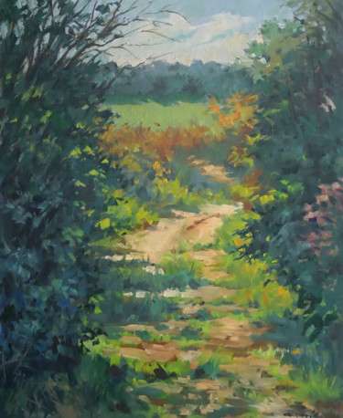 Petit chemin derrière chez moi (huile sur toile 100 x 81) Peinture intitulée "Petit chemin derriè…" par Christian Arnould, Œuvre d'art originale, Huile