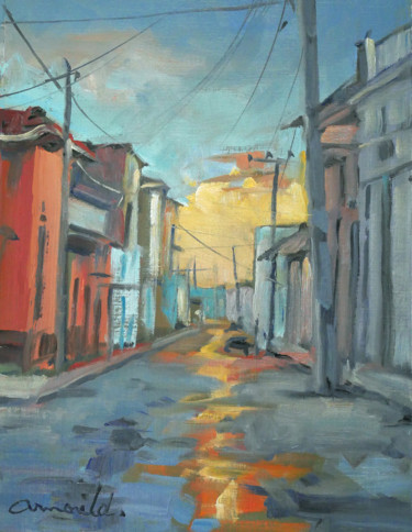 Painting titled "Levé de soleil (hui…" by Christian Arnould, Original Artwork, Oil