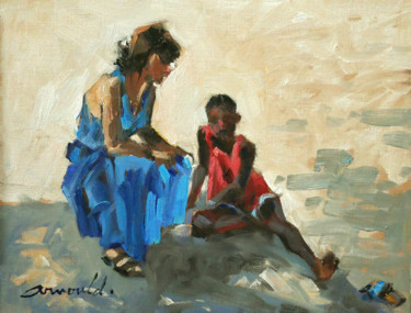 Humanité (huile sur papier 25 x 32) Ζωγραφική με τίτλο "Humanité (huile sur…" από Christian Arnould, Αυθεντικά έργα τέχνης, Λάδι