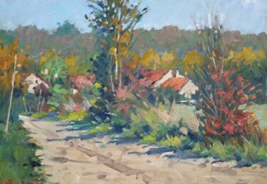 Chemin automnale dans Flavigny (huile sur toile 55 x 38) Ζωγραφική με τίτλο "Chemin automnale da…" από Christian Arnould, Αυθεντικά έργα τέχνης, Λάδι