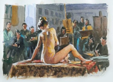 Pittura intitolato "L'atelier du modèle…" da Christian Arnould, Opera d'arte originale, Acquarello