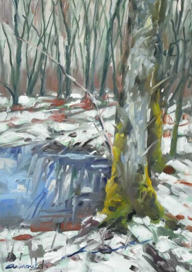 Peinture intitulée "Paysage de neige (h…" par Christian Arnould, Œuvre d'art originale, Huile