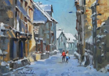 Painting titled "Rue enneigée 2 (hui…" by Christian Arnould, Original Artwork, Oil